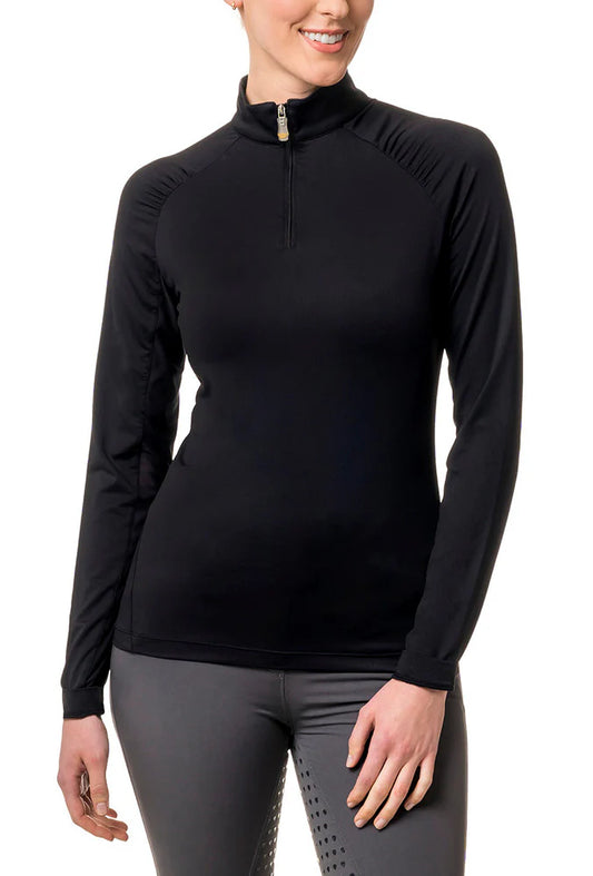 1/4 Zip Shirred Raglan Long Sleeve - Black