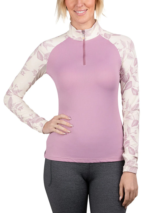 1/4 Zip Raglan Long Sleeve - Orchid Haze Leaf