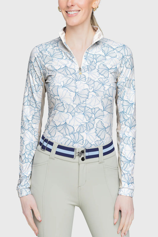 Long Sleeve 1/4 Zip Shirt - Chambray Blue Poppies