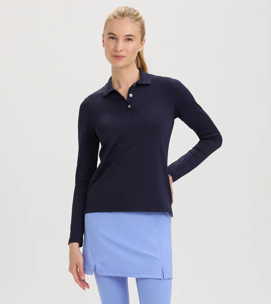 Scallop Collar Long Sleeve Polo - Navy