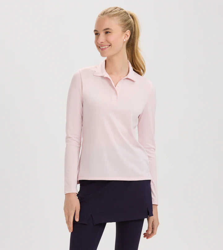 Scallop Collar Long Sleeve Polo - Petal