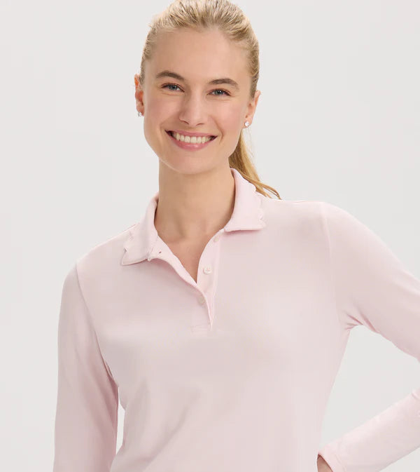 Scallop Collar Long Sleeve Polo - Petal