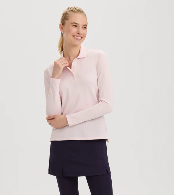 Scallop Collar Long Sleeve Polo - Petal