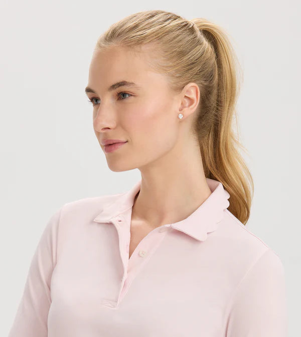 Scallop Collar Long Sleeve Polo - Petal