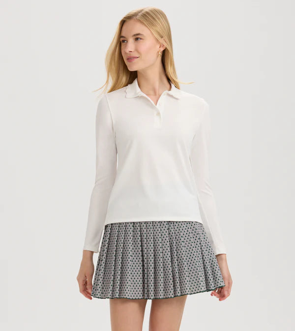 Scallop Collar Long Sleeve Polo - White