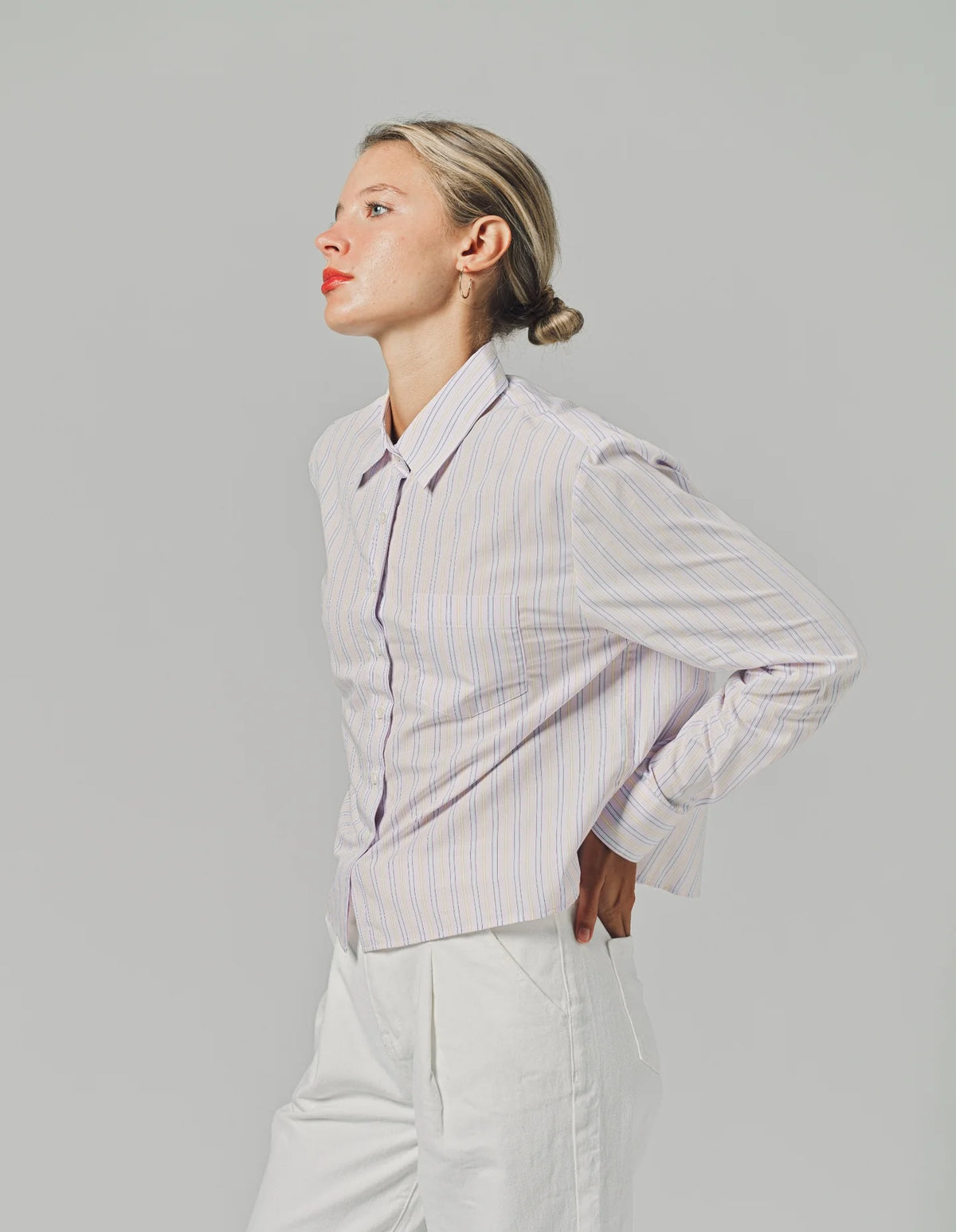 The Long Sleeve Boxy Crop - Lavender/Yellow Stripe