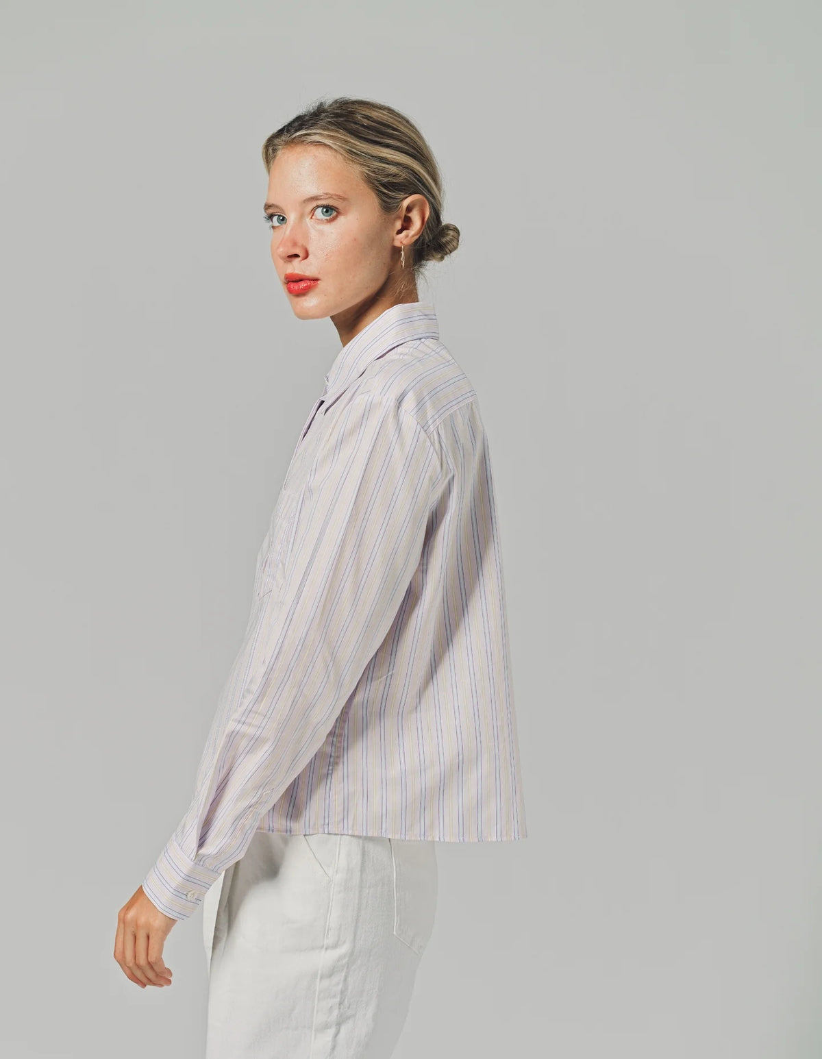 The Long Sleeve Boxy Crop - Lavender/Yellow Stripe