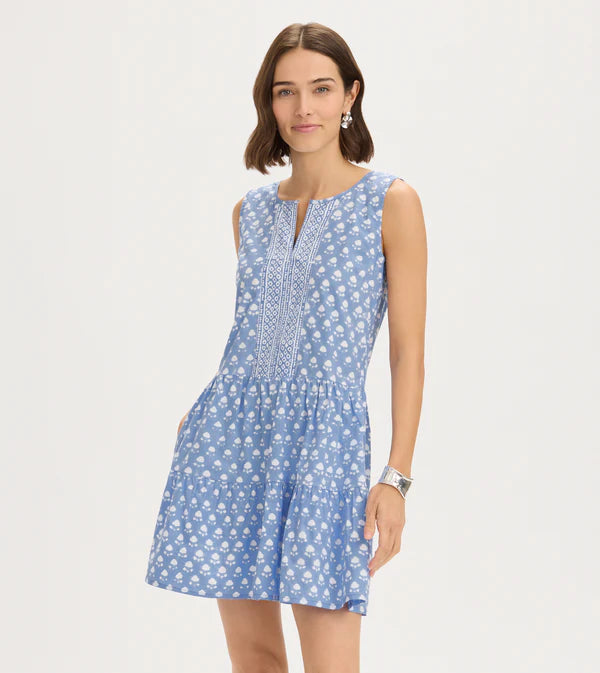 Block Print Flounce Dress - Periwinkle