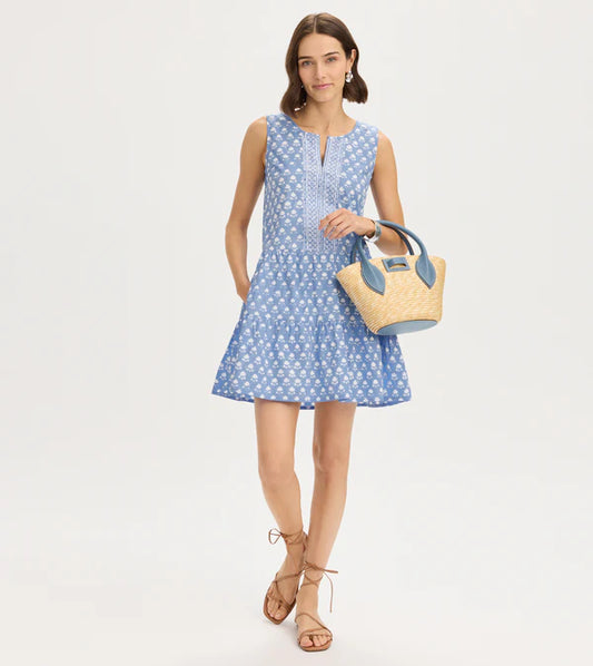 Block Print Flounce Dress - Periwinkle
