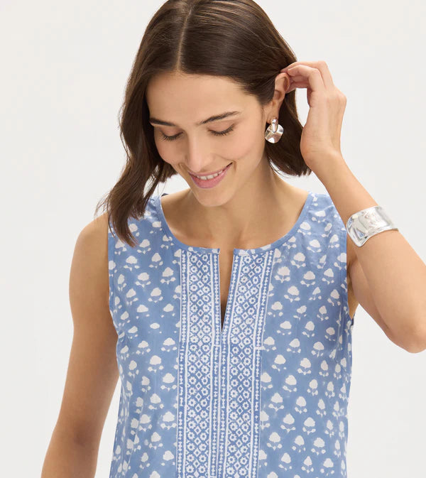 Block Print Flounce Dress - Periwinkle