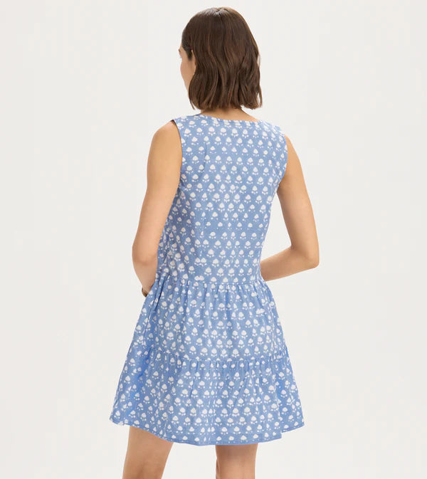 Block Print Flounce Dress - Periwinkle