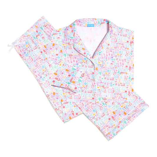 Mahjong Women’s Button Front Long Pajama Set