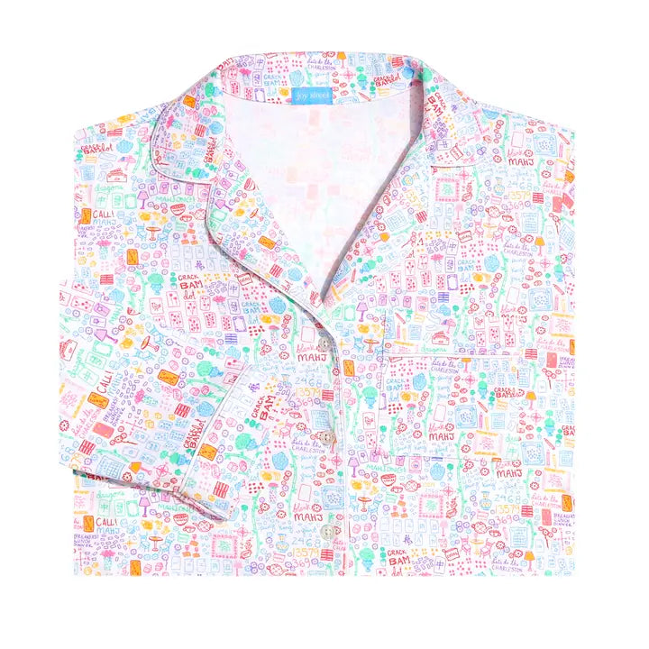 Mahjong Women’s Button Front Long Pajama Set