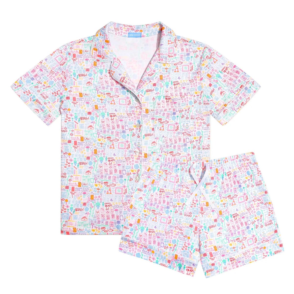 Mahjong Women’s Button Front Short Pajama Set