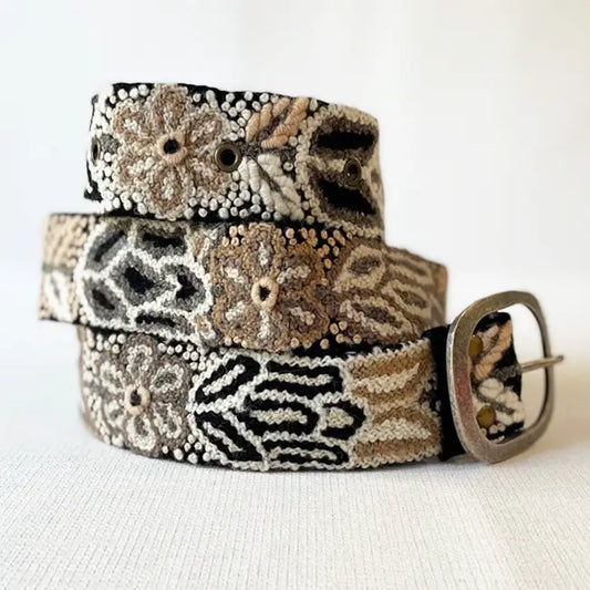 Monochromatic Embroidered Wool Belt - Black