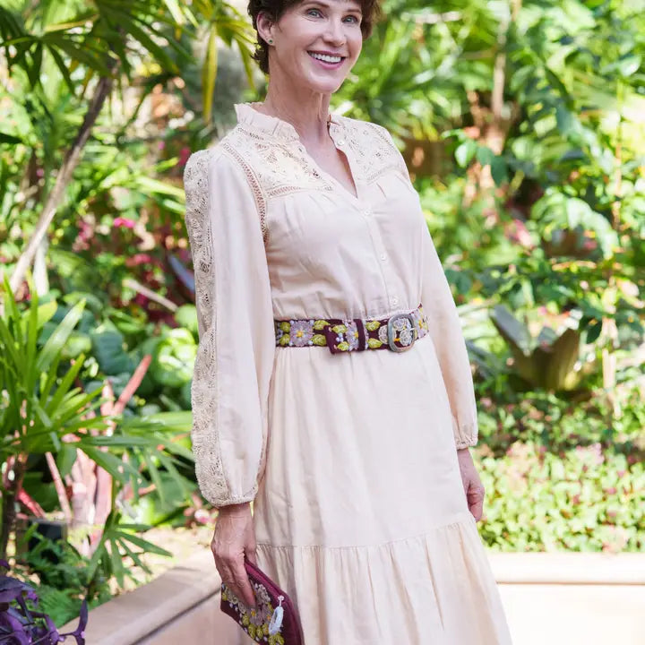 Morning Glory Floral Embroidered Wool Belt
