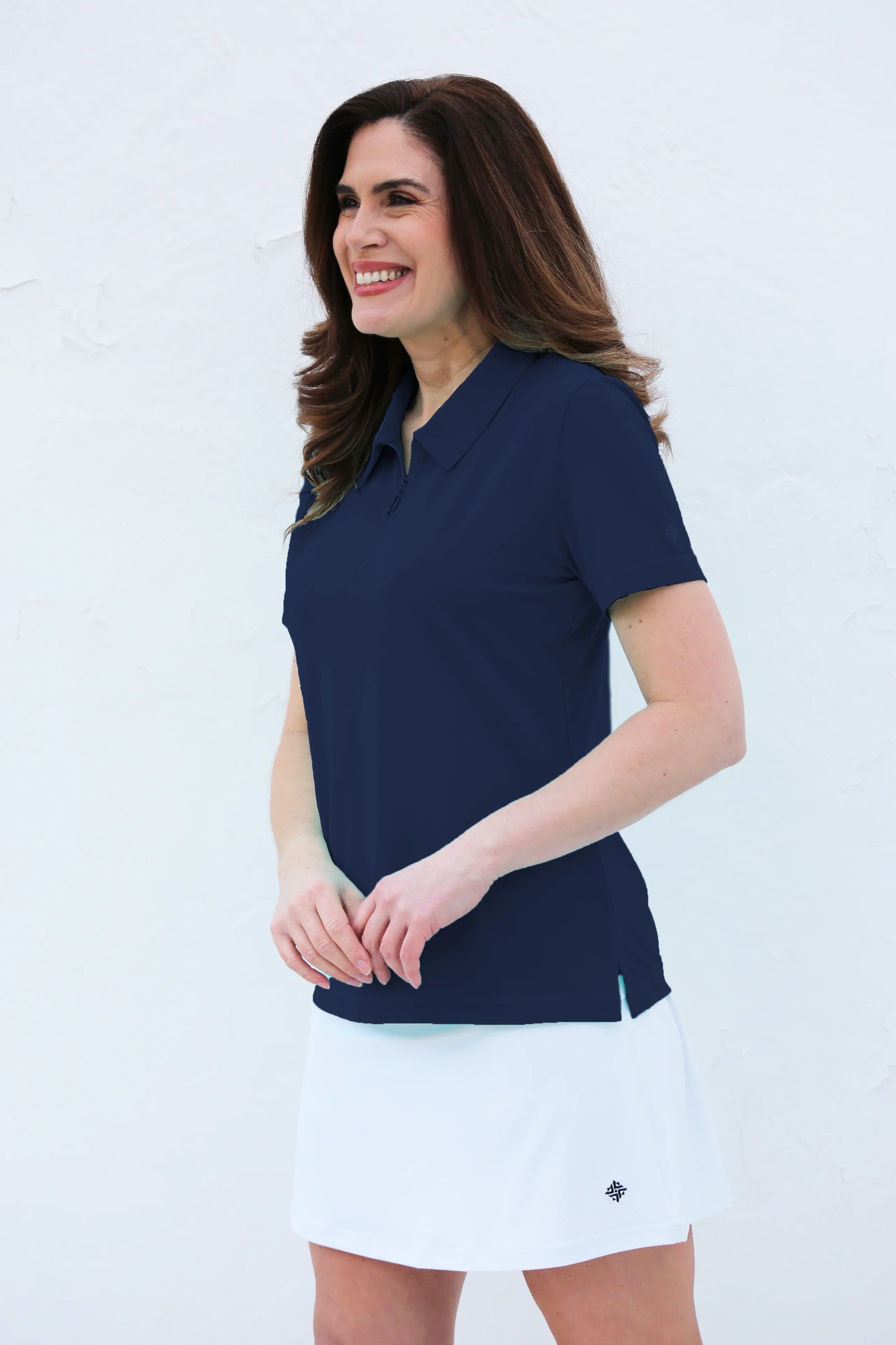 Print Short Sleeve Polo Shirt - Navy