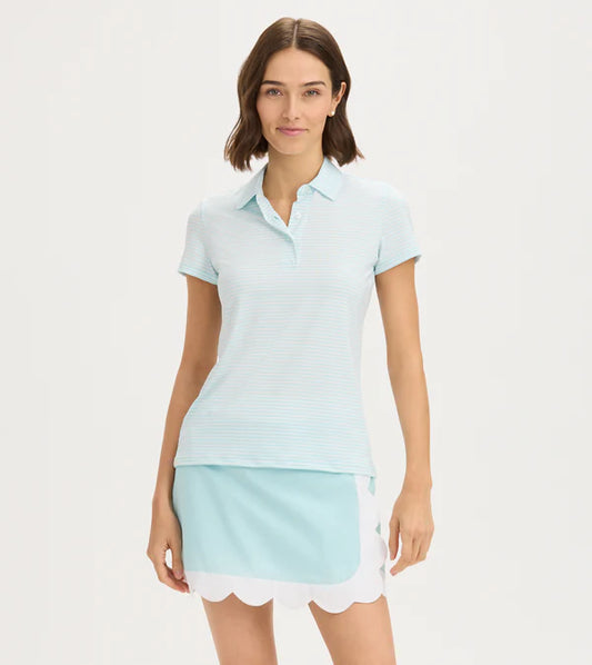 Stripe Performance Polo - Quiet Tide White