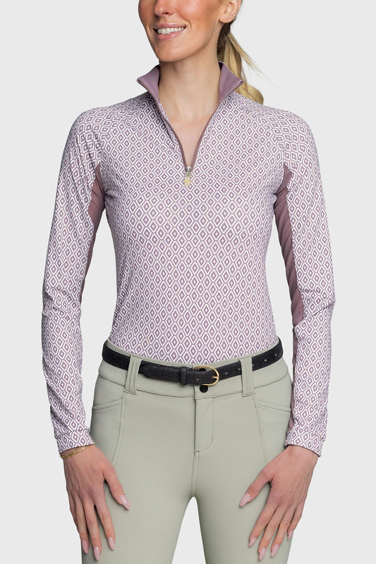 1/4 Zip Long Sleeve - Dusty Mauve Geometric