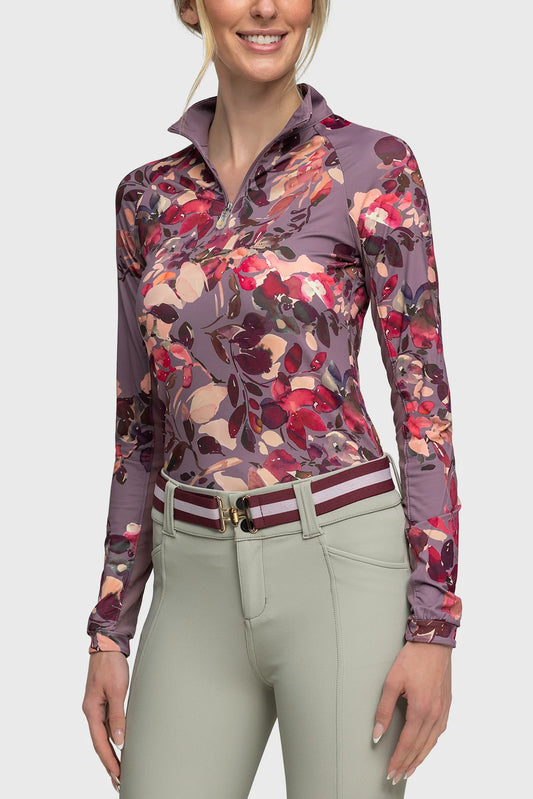 Watercolor Floral Long Sleeve Sun Shirt - Dusty Mauve