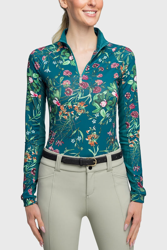 1/4 Zip Long Sleeve - Teal Botanical