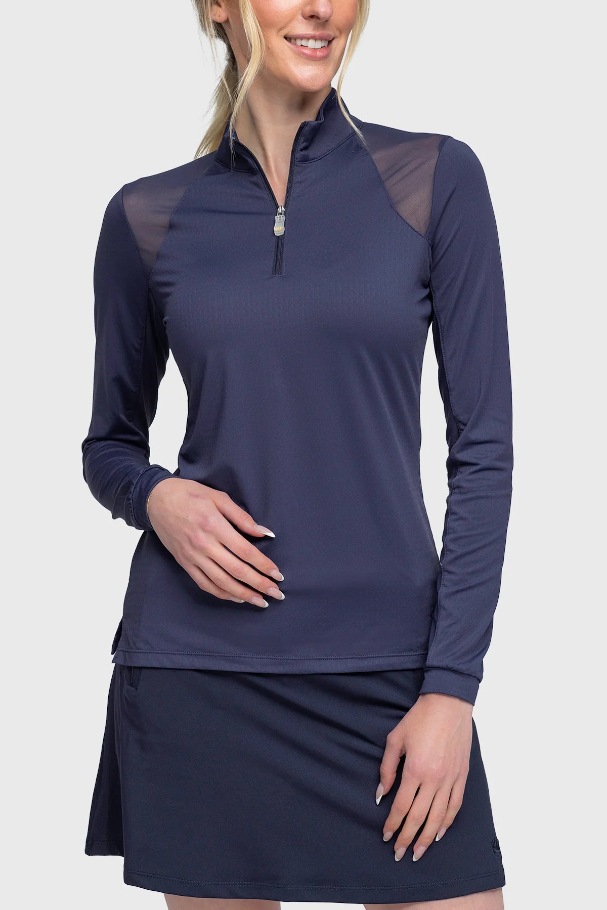 1/4 Zip Long Sleeve - Navy Mesh Shoulder