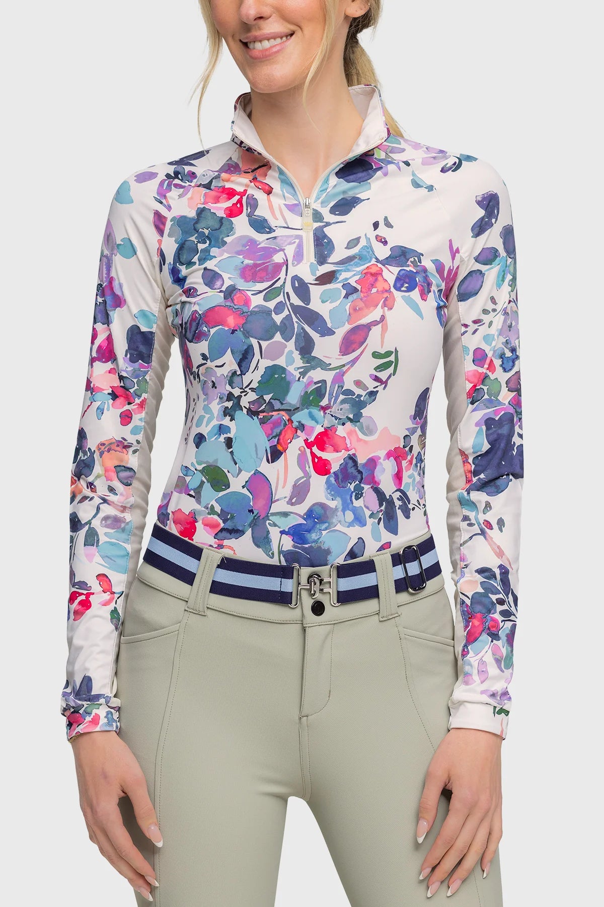 1/4 Zip Long Sleeve - Amethyst Watercolor Floral