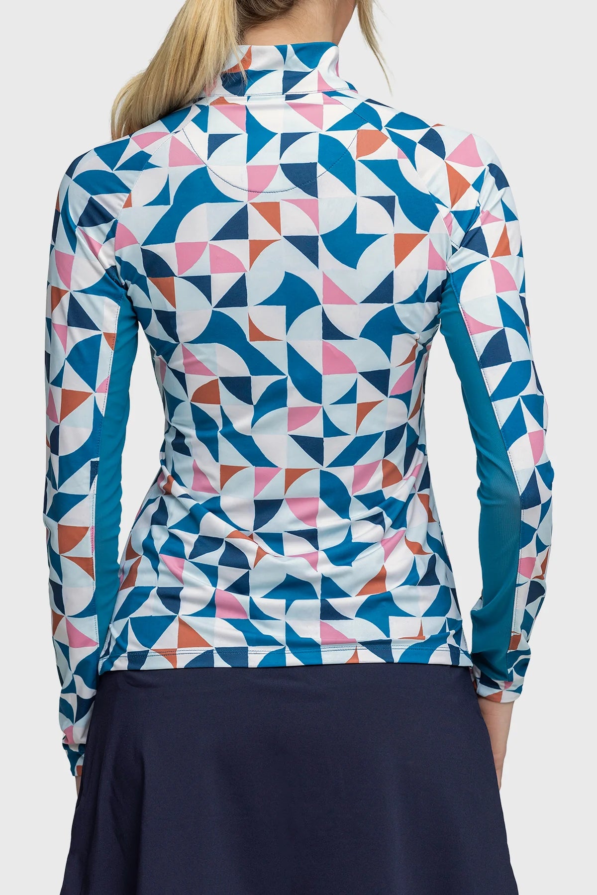 1/4 Zip Long Sleeve - Turquoise Painterly Geometric