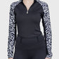 1/4 Zip Long Sleeve Raglan Shirt - Black & White Climbing Vine