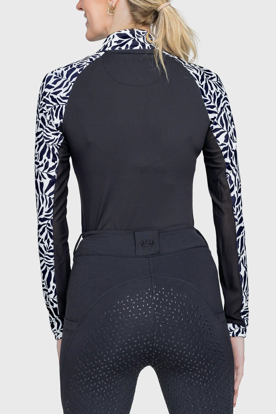 1/4 Zip Long Sleeve Raglan Shirt - Black & White Climbing Vine