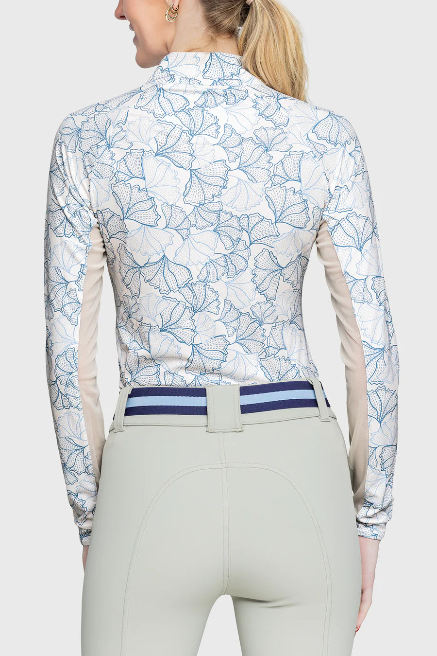 Long Sleeve 1/4 Zip Shirt - Chambray Blue Poppies