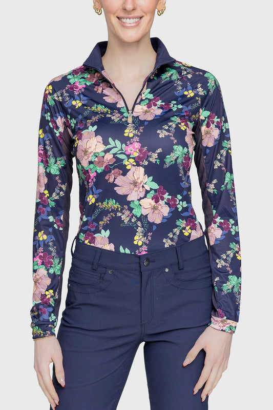 1/4 Zip Long Sleeve Shirt - Navy Lush Garden