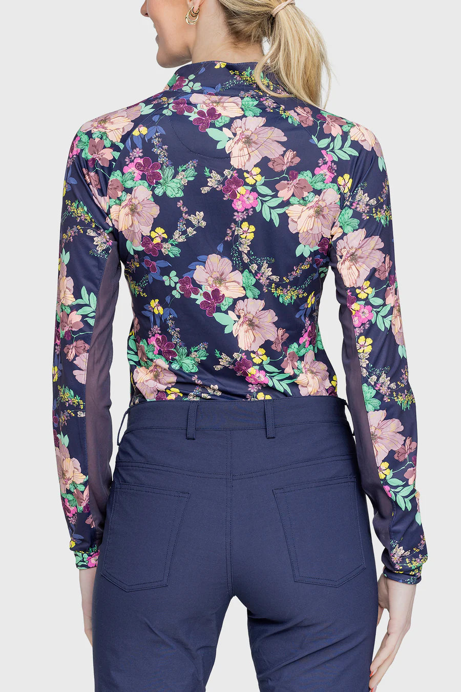 1/4 Zip Long Sleeve Shirt - Navy Lush Garden