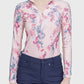 1/4 Zip Long Sleeve Shirt w/Striped Trim - Pink Tea Garden