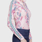 1/4 Zip Long Sleeve Shirt w/Striped Trim - Pink Tea Garden