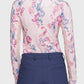 1/4 Zip Long Sleeve Shirt w/Striped Trim - Pink Tea Garden