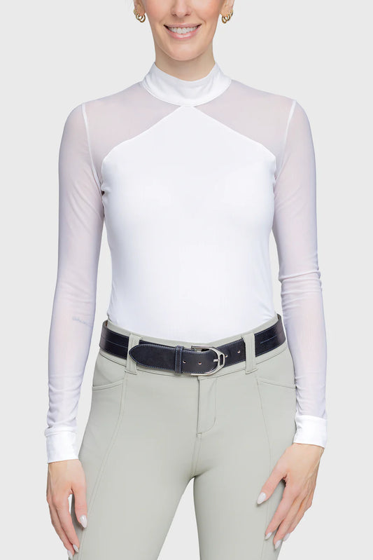 Elegant Power Mesh Long Sleeve Show Shirt - White