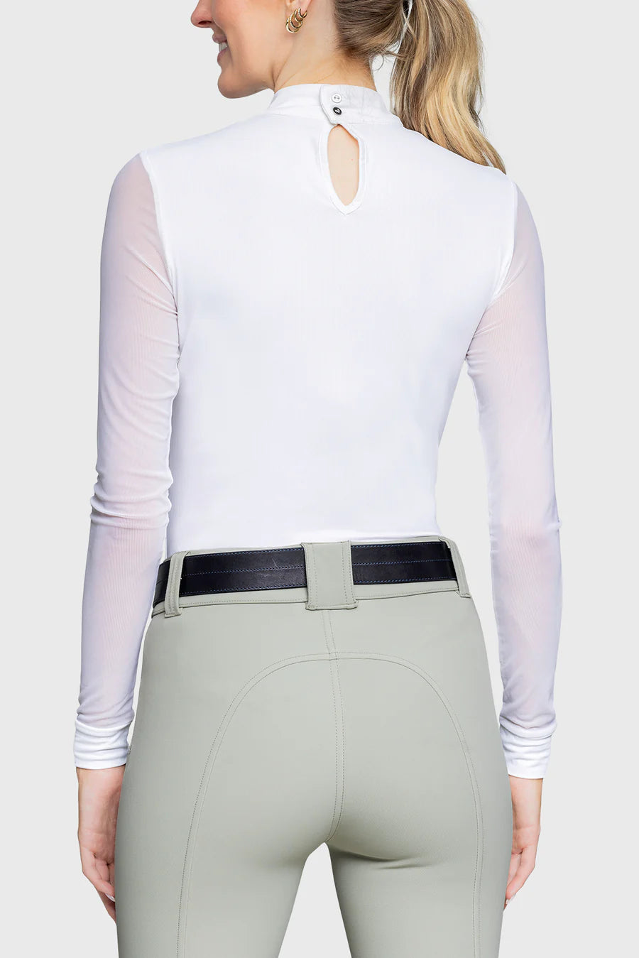 Elegant Power Mesh Long Sleeve Show Shirt - White