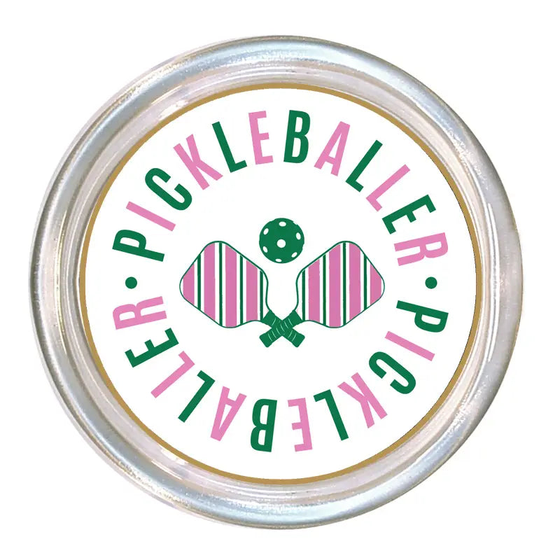 Pickleballer Court  5" Glass Coaster - Pink/Green