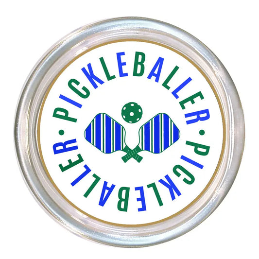 Pickleballer Court 5" Glass Coaster - Blue/Green