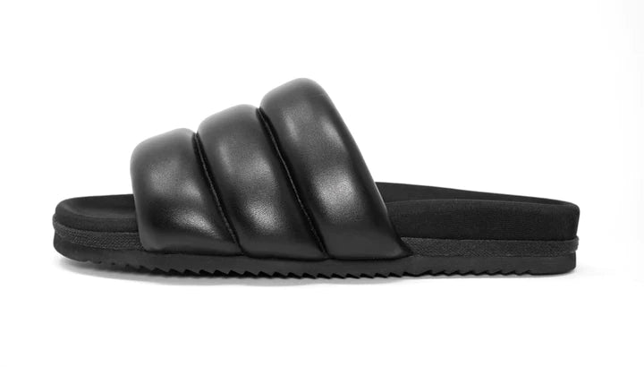 PUFFY SANDALS WITH VEGAN LEATHER - BLACK