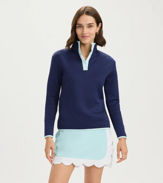 Quilted Snap Mock - Blue Depths