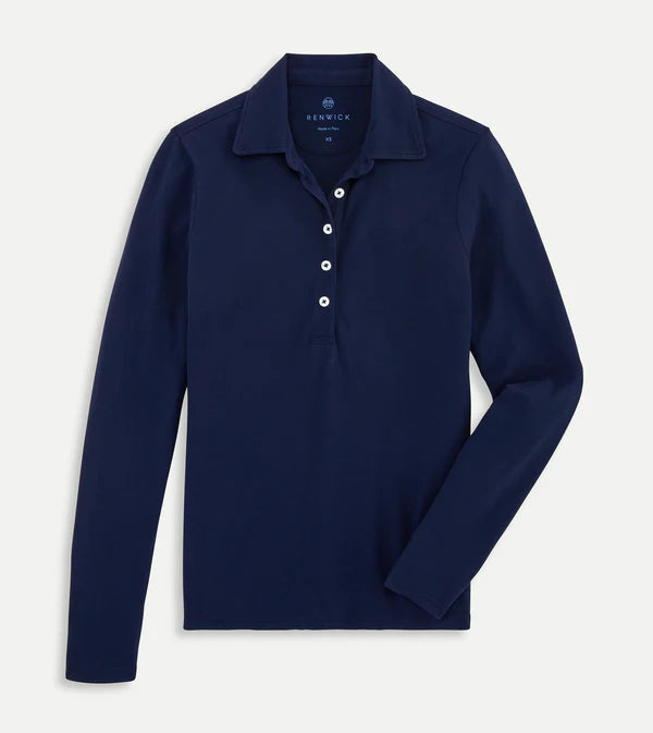 Long Sleeve Pique Polo - Navy