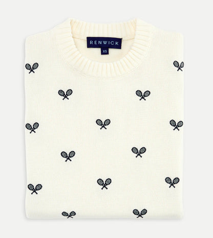 Allover Racquets Sweater - Ivory/Navy