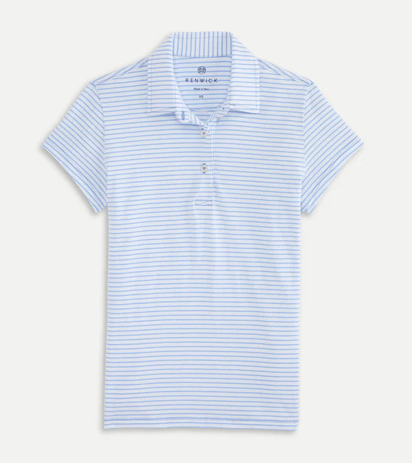 Short Sleeve Cotton Polo - Periwinkle White