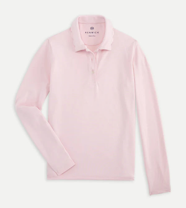 Scallop Collar Long Sleeve Polo - Petal