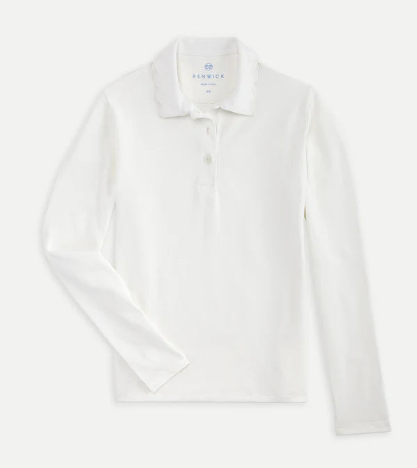 Scallop Collar Long Sleeve Polo - White