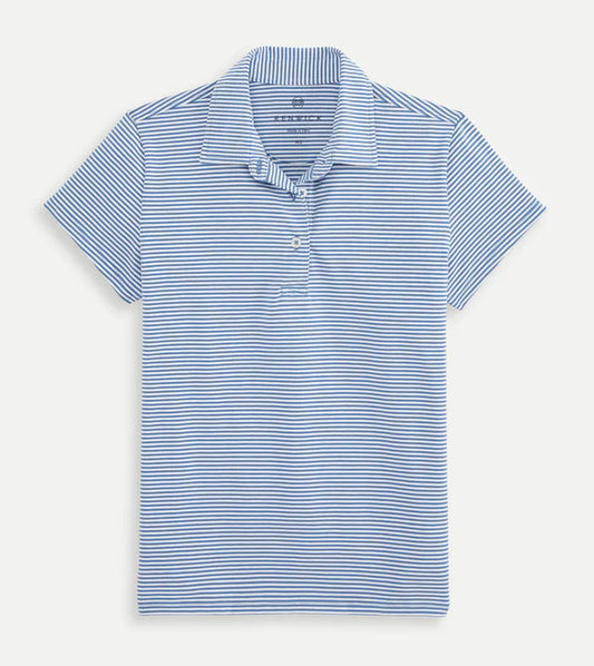 Stretch Short Sleeve Cotton Polo - Dutch Blue White