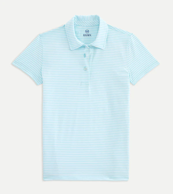 Stripe Performance Polo - Quiet Tide White
