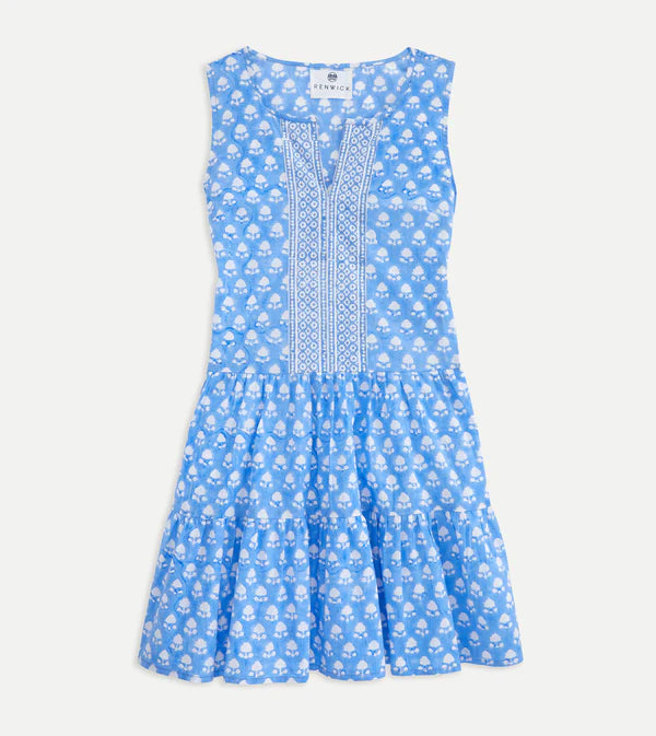 Block Print Flounce Dress - Periwinkle